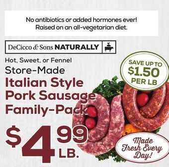 DeCicco & Sons Italian style pork sausage family-pack offer