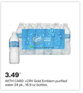 CVS Gold emblem purified water 24 pk., 16.9 oz bottles offer