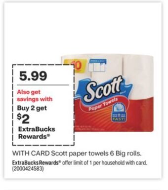 CVS Scott paper towels 6 big rolls offer