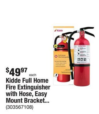 The Home Depot Kidde full home fire extinguisher with hose, easy mount bracket & strap, 3-a:40-b:c, dry chemical, one-time use offer