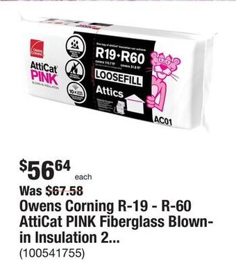 The Home Depot Owens corning r-19 - r-60 atticat pink fiberglass blown-in insulation 27.5 lb (1 bag) offer