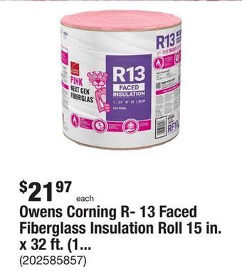The Home Depot Owens corning r- 13 faced fiberglass insulation roll 15 in. x 32 ft. (1 roll) offer