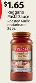 Aldi Reggano Pasta Sauce Roasted Garlic or Marinara 24 oz. offer
