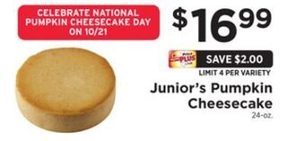 ShopRite Junior's pumpkin cheesecake offer