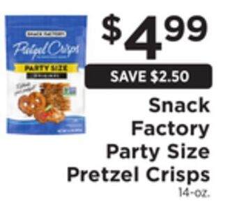 ShopRite Snack factory party size pretzel crisps offer