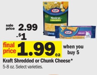 Meijer Kraft shredded or chunk cheese offer