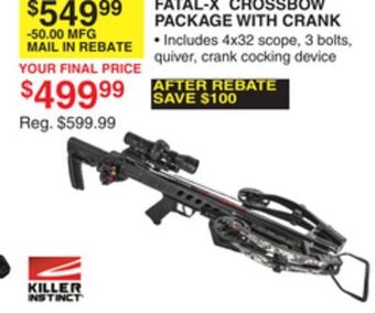 Dunham's Sports Killer instinct fatal-x crossbow package with crank offer