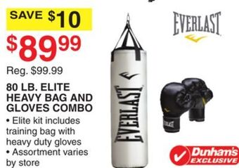Dunham's Sports Everlast 80 lb. elite heavy bag and gloves combo offer