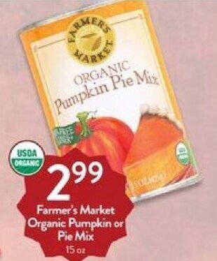 Fresh Thyme Farmer's Market Organic Pumpkin or Pie Mix 15 oz offer