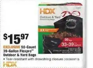 The Home Depot Hdx 50-count 39-gallon Flexpro Outdoor & Yard Bags offer