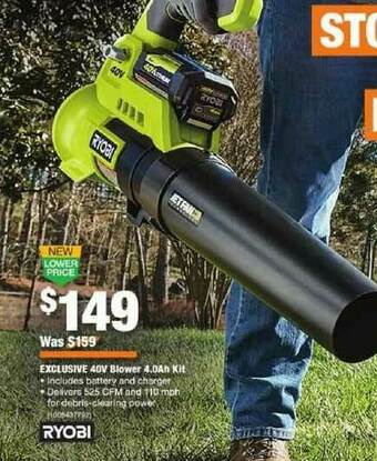 The Home Depot Ryobi 40v Blower 4.0ah Kit offer