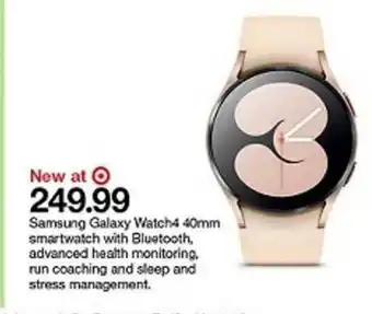 Target Samsung Galaxy Watch4 40mm Smartwatch With Bluetooth, Advanced Health Monitoring, Run Coaching And Sleep And Stress Managemen offer
