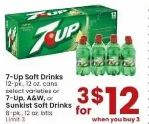 Albertsons 7-Up Soft Drinks 12 oz, 7-Up, A&W, Or Sunkist Soft Drinks 12 oz offer