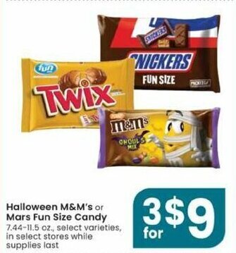 Albertsons Halloween M&M's Or Mars Fun Size Candy offer