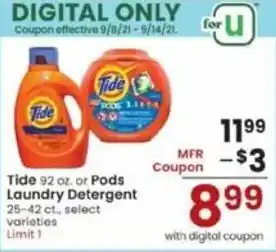 Albertsons Tide 92 Or Pods Laundry Detergent offer