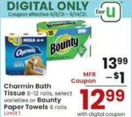 Albertsons Charmin Bath Tissue Or Bounty Paper Towels offer