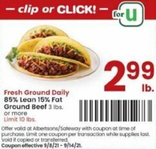 Albertsons 85% Lean 15% Fat Ground Beef offer