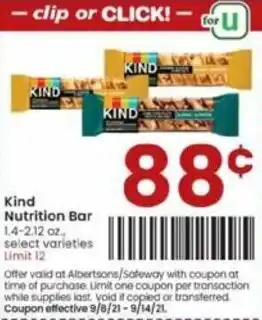 Albertsons Kind Nutrition Bar offer