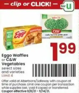 Albertsons Eggo Waffles Or C&W Vegetables offer