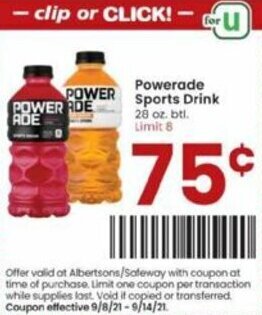 Albertsons Powerade Sports Drink 28 oz offer