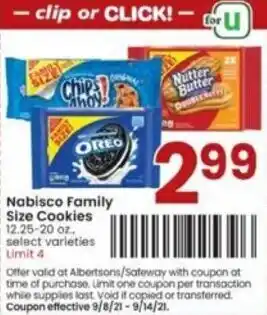 Albertsons Nabisco Family Size Cookie 12.25-20 oz offer