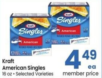 Albertsons Kraft American Singles 16 oz. Selected Varieties offer
