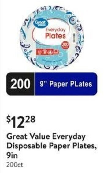 Walmart Great Value Everyday Disposable Paper Plates, 9in offer