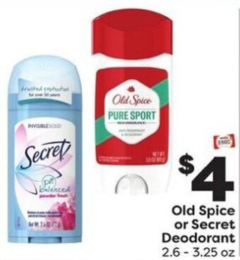 Weis Markets Old Spice or Secret Deodorant 2.6 - 3.25 oz offer