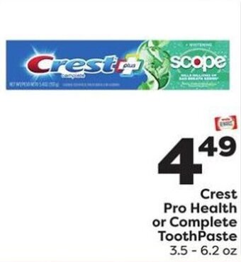Weis Markets Crest Pro Health or Complete Toothpaste offer