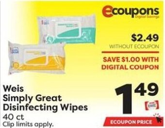 Weis Markets Weis Simply Great Disinfecting Wipes offer