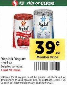 Safeway Yoplait Yogurt offer