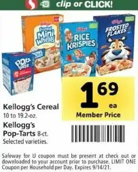 Safeway Kellogg's Cereal, Kellogg's Pop-Tarts offer