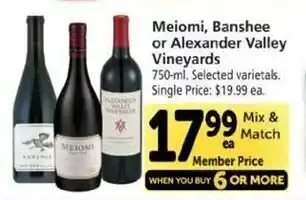 Safeway Meomi, Banshee Or Alexander Valley Vineyards 750 ml offer