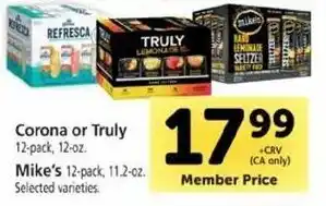 Safeway Corona Or Truly 12 oz, Mike's 11.2 oz offer