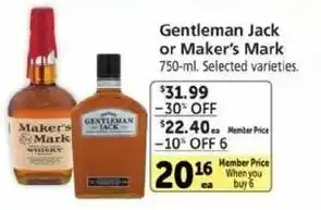 Safeway Gentleman Jack Or Maker's Mark 750ml offer