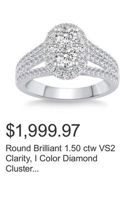 Costco Round brilliant 1.50 ctw vs2 clarity, i color diamond cluster platinum ring offer