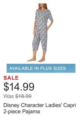 Costco Disney character ladies' capri 2-piece pajama offer