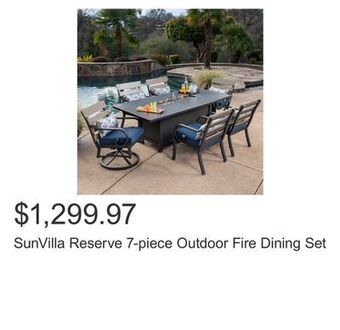 Costco Sunvilla reserve 7-piece outdoor fire dining set offer