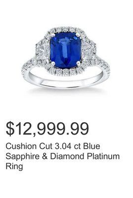 Costco Cushion cut 3.04 ct blue sapphire & diamond platinum ring offer