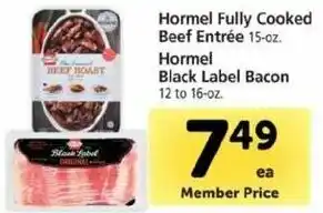 Safeway Hormel Fully Cooked Beef Entrée 15 oz, Hormel Black Label Bacon offer