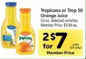 Safeway Tropicana Or Top 50 Orange Juice 52 oz offer
