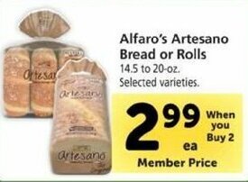 Safeway Alfaro's Artesano Bread Or Rolls offer