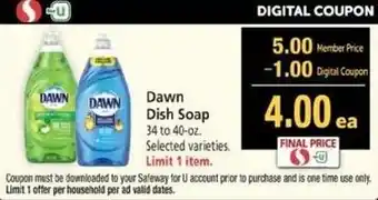 Safeway Dawb Dish Soap 34-40 oz offer