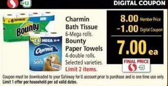 Safeway Charmin Bath Tissue, Bounty Paper Towels offer