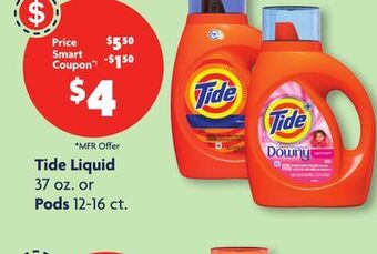 Family Dollar Tide liquid 37 oz. or pods 12-16 ct offer