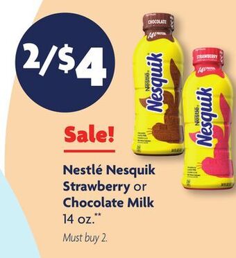 Family Dollar Nestlé nesquik strawberry or chocolate milk offer