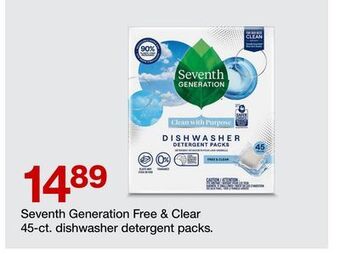 Target Seventh generation free & clear 45-ct. dishwasher detergent packs offer