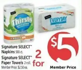 Safeway Signature Select Napkins, Signature Select Paper Towels offer