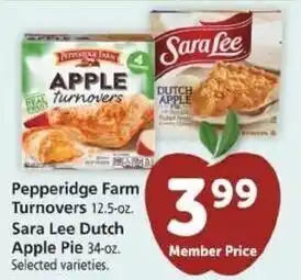 Safeway Pepperidge Farm Turnovers 12.54 oz Sara Lee Dutch Apple Pie 34 oz offer