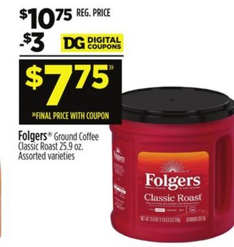 Dollar General Folgers ground coffee classic roast offer